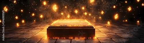 Obraz na płótnie A podium made of ancient stone, covered in glowing arcane symbols. w salonie