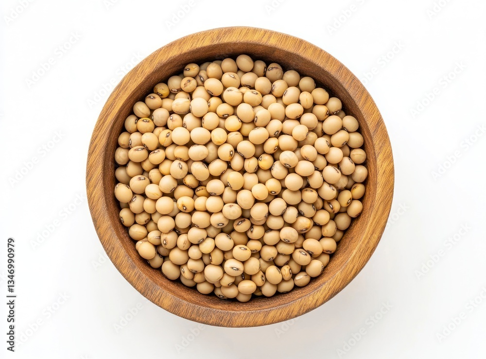 Soybeans Filling Wooden Bowl on White Background for Healthy Eating Soybeans Filling Wooden Bowl on White Background for Healthy Eating