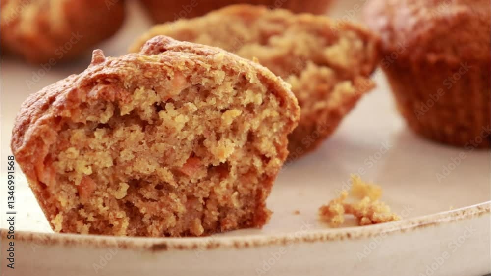 close-up of freshly baked carrot and pineapple muffins, showcasing their moist texture and golden color. a healthy and naturally sweet treat, perfect for breakfast or a snack close-up of freshly baked carrot and pineapple muffins, showcasing their moist texture and golden color. a healthy and naturally sweet treat, perfect for breakfast or a snack