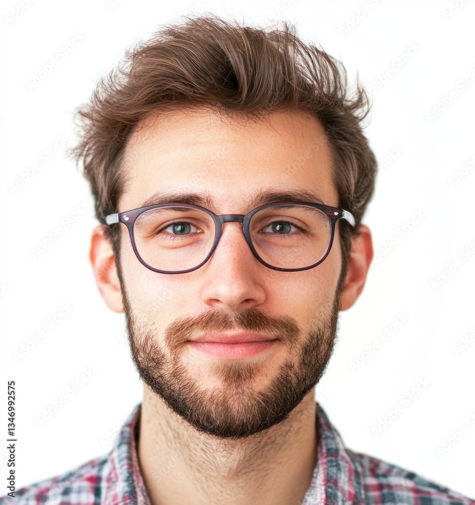 Portrait of Smiling Man Wearing Glasses Against a Plain White Background Portrait of Smiling Man Wearing Glasses Against a Plain White Background