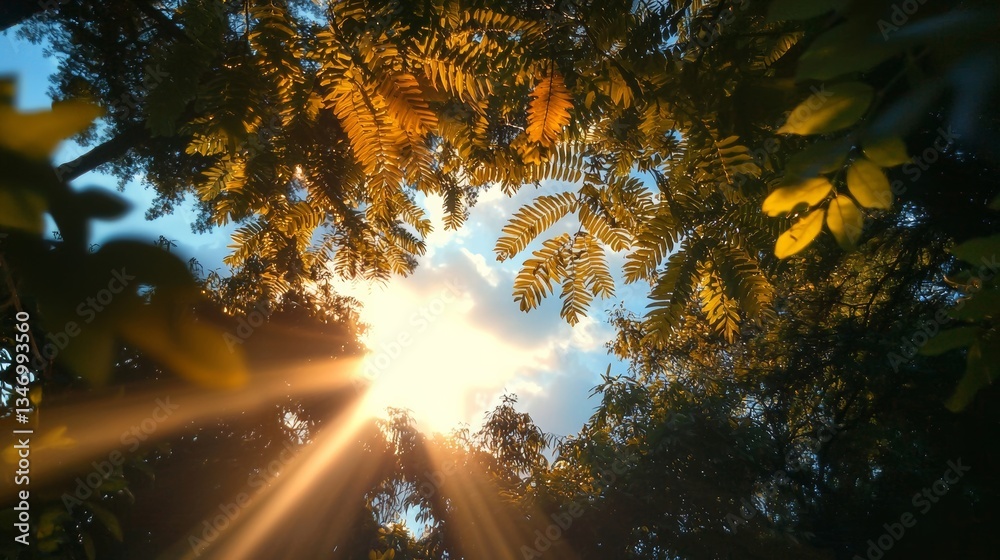 Fototapeta premium Sunlight Filtering Through Leaves in a Lush Forest Environment