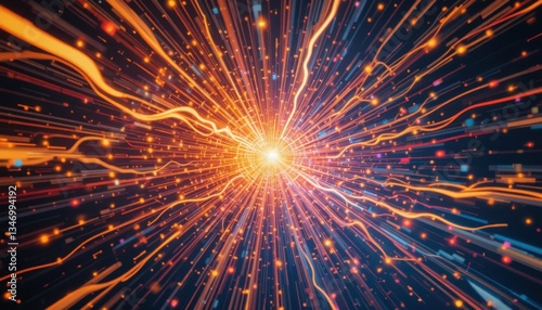 Dynamic Light Display Igniting Energy with Bright Orange and Red Colors in a Vivid Abstract Explosion