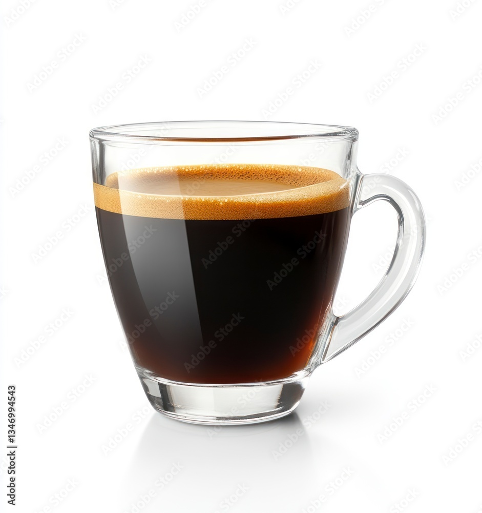 Close-up of Coffee in a Clear Glass Cup on White Background Close-up of Coffee in a Clear Glass Cup on White Background