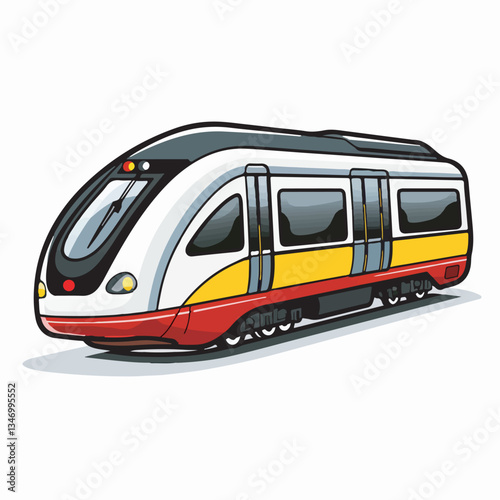 Modern high-speed passenger train with a sleek aerodynamic design in a vector illustration.