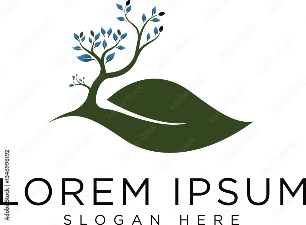 Obraz premium Abstract vibrant tree logo design, root vector - Tree of life logo design inspiration isolated on white background. 