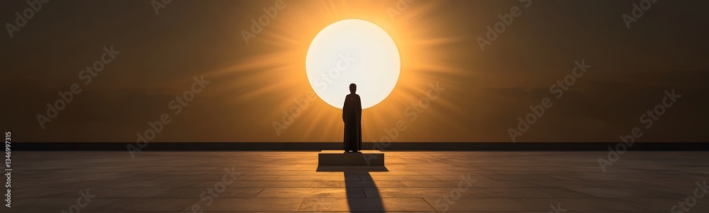 A podium standing in the center of a solar eclipse, casting dramatic shadows.