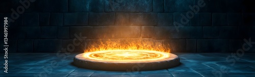 A podium glowing with arcane magic, floating above an ancient spell circle.