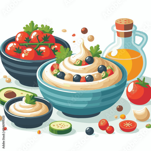 food, eggplant, cuisine, arabic, traditional, appetizer, vegetarian, dip, hummus, babaganoush, turkish, lebanese, vegetable, mediterranean, ganoush, parsley, healthy, snack, arabian, greek, baba, back