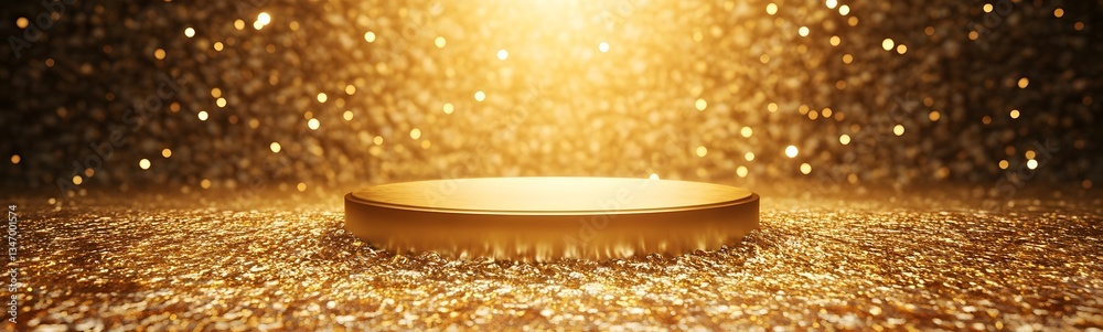 A podium emerging from a pool of molten gold, shining brilliantly.