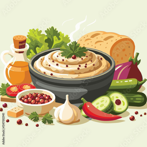 food, eggplant, cuisine, arabic, traditional, appetizer, vegetarian, dip, hummus, babaganoush, turkish, lebanese, vegetable, mediterranean, ganoush, parsley, healthy, snack, arabian, greek, baba, back