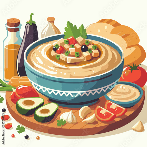 food, eggplant, cuisine, arabic, traditional, appetizer, vegetarian, dip, hummus, babaganoush, turkish, lebanese, vegetable, mediterranean, ganoush, parsley, healthy, snack, arabian, greek, baba, back