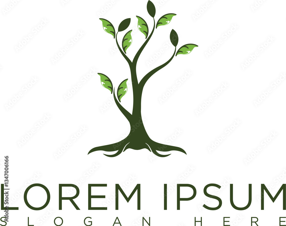 Obraz premium Abstract vibrant tree logo design, root vector - Tree of life logo design inspiration isolated on white background. 