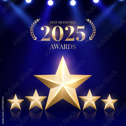 Best company of the year award with spotlight background. Best Award gold laurel wreath badge logo design tree star vector illustration isolated on different backgrounds. 