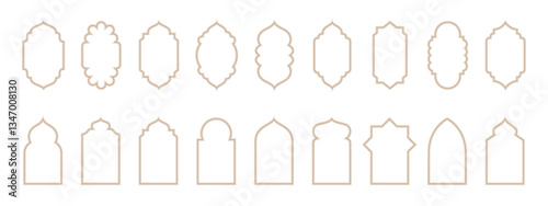 Islamic Frames borders for for wedding invitation. Golden geometric frames in art deco style. Thin line oval and rectangle set for invitation decoration.
