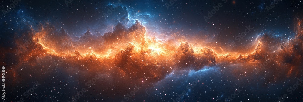 Fototapeta premium Fiery nebula bursts across cosmic expanse