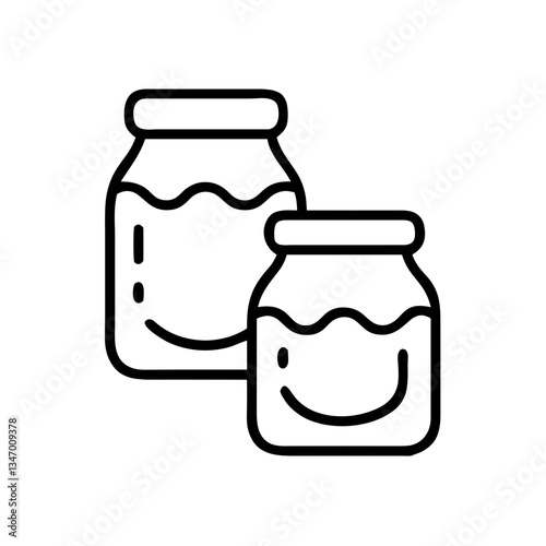 Smiling jars of homemade jam in a simple line art style  