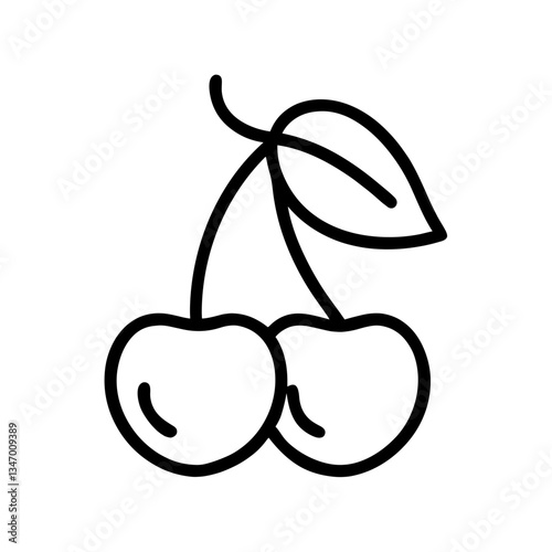 Hand-drawn cherry illustration with a leaf on a white background  