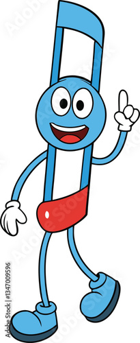 A playful cartoon mascot featuring a vibrant musical note with a smiling face, quirky eyes, and colorful accents, representing fun and creativity in music-related branding.