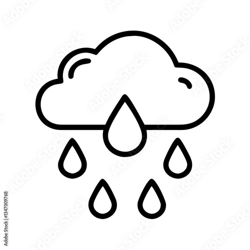 Rain cloud with raindrops in minimalist line art style  