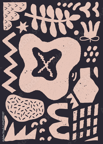 Abstract naive poster with doodles and organic shapes