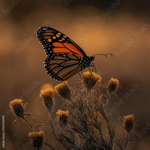 Monarch Butterfly at Sunset.
