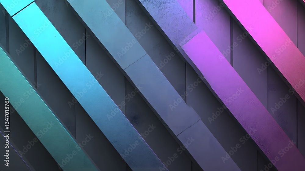 Obraz premium Oblique Neon Stripes Create Interesting Patterns On A Wall