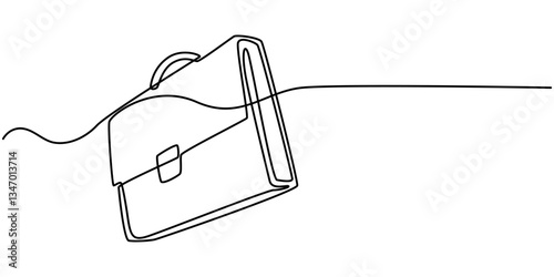 Suitcase working bag one line art drawing. Continuous outline briefcase office bag for working, briefcase continuous line art drawing, Minimalist continuous one line drawing of business bag pro. 