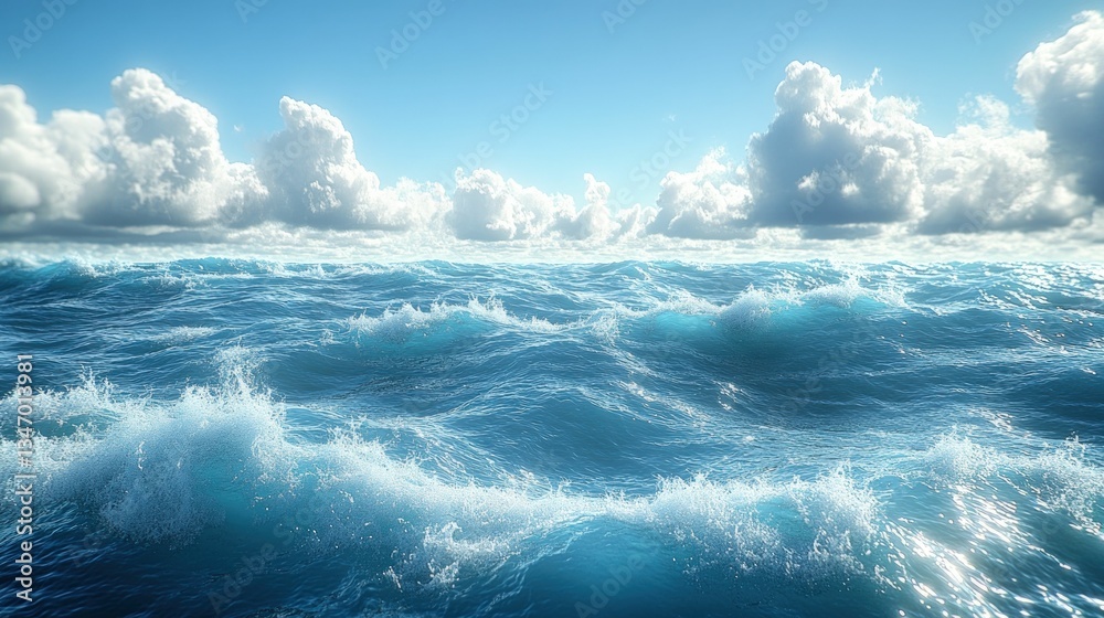 Fototapeta premium Ocean waves crash under a bright sky