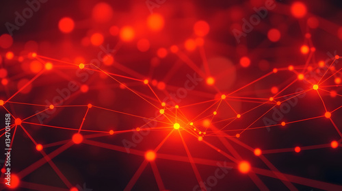 Abstract digital network with glowing red nodes and connections, representing technology and connectivity.