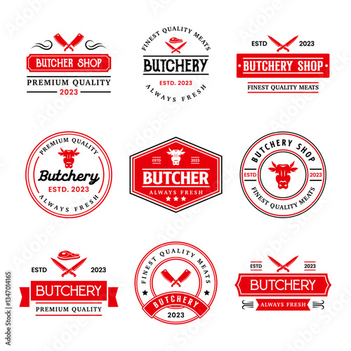 Vintage butchery logo templates collection. Butchery logo ornament logo vector design elements set. Emblem of Butcher meat shop set