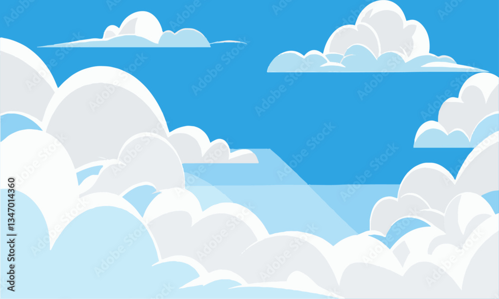 Modern vector-style illustration blue sky with fluffy white clouds, easily editable. Modern vector-style illustration blue sky with fluffy white clouds, easily editable.