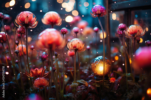 ethereal dance of raindrops, conjuring a garden of ordinary landscapes adorned with otherworldly reflections, evoking a sense of familiarity intertwined with a dreamlike enchantment