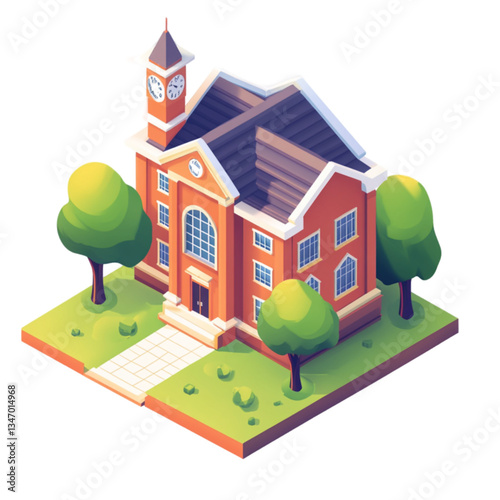 Title: Colorful School Building Illustration Happy Outdoors [ ]