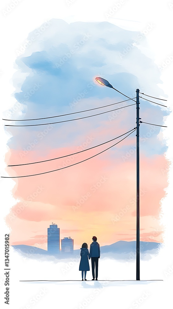 Obraz premium Couple Holding Hands for City Sunset.