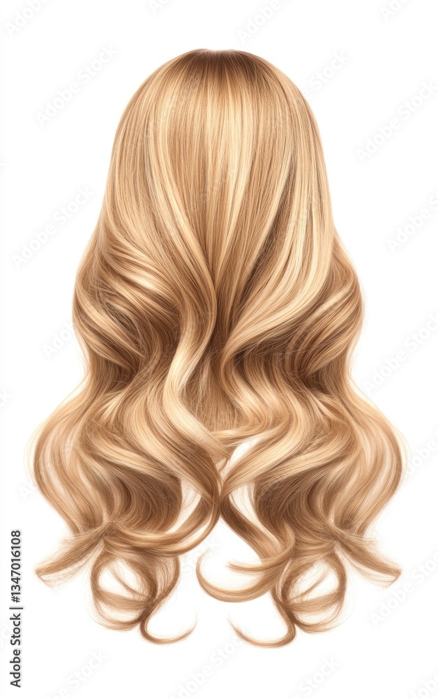 Blonde Hair Style with Highlights and Curls Back View Illustration Blonde Hair Style with Highlights and Curls Back View Illustration