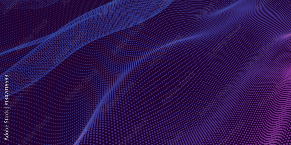 Futuristic dot wave. Abstract digital particle wave. Technology background. Colored musical wave. Dark background. Digital background with smooth, wavy curves. 3D vector illustration Futuristic dot wave. Abstract digital particle wave. Technology background. Colored musical wave. Dark background. Digital background with smooth, wavy curves. 3D vector illustration