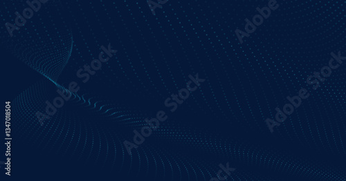 Futuristic dot wave. Abstract digital particle wave. Technology background. Colored musical wave. Dark background. Digital background with smooth, wavy curves. 3D vector illustration