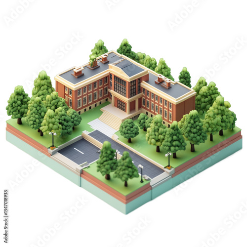 Title: Colorful School Building Illustration Happy Outdoors [ ]