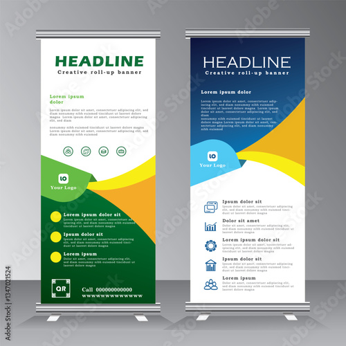 multi color roll up banner template, roll up banner desing with geometric background, vertical banner template, vector eps 10