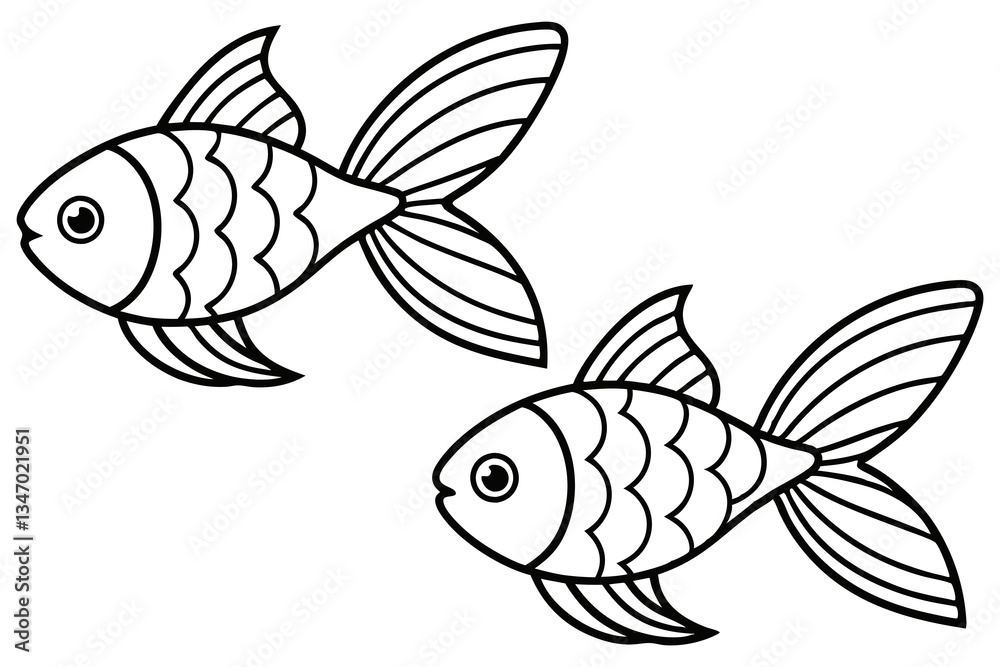 Fototapeta premium Simple Black and White Outline of Two Goldfish, Suitable for Coloring Pages or Children's Book