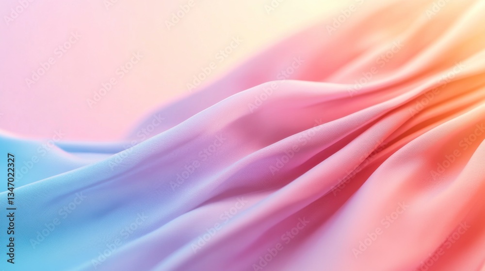 Fototapeta premium A modern abstract composition featuring smooth, flowing waves in a soft pink and blue gradient. The fluid, glossy texture and pastel colors create a calming and elegant aesthetic, 