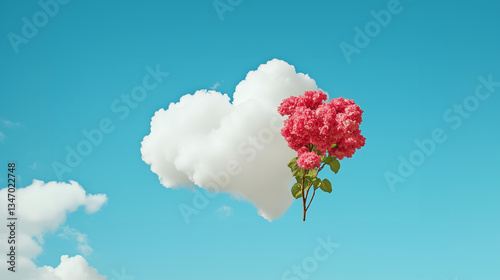 Heart-shaped cloud with pink flowers – romantic concept for visual design