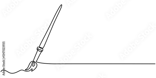 Paint brushes continuous one line drawing. Isolated on white background vector, Continuous one line drawing vector illustration, brush and painting palette one line drawing vector illustration. 