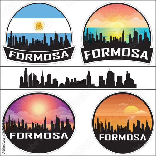 Formosa Argentina Flag Skyline Cityscape Silhouette Travel Souvenir Sticker Isolated Vector