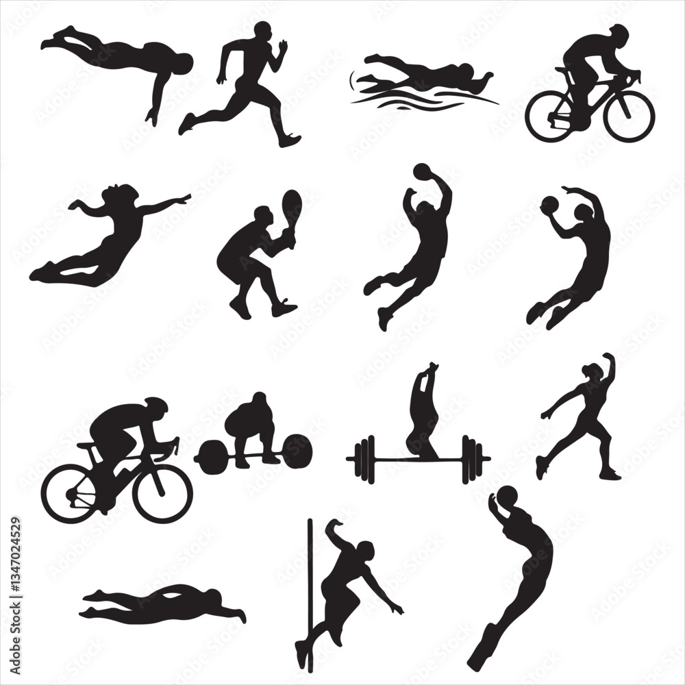 set vector various summer Olympic silhouettes set vector various summer Olympic silhouettes