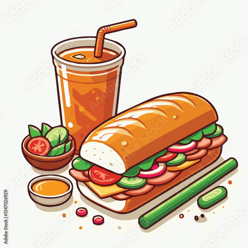 bread, baguette, meal, meat, fresh, food, background, cucumber, carrot, lunch, cuisine, coriander, sandwich, asian, traditional, vietnamese, pork, vietnam, sliced, closeup, cilantro, vegetable, street
