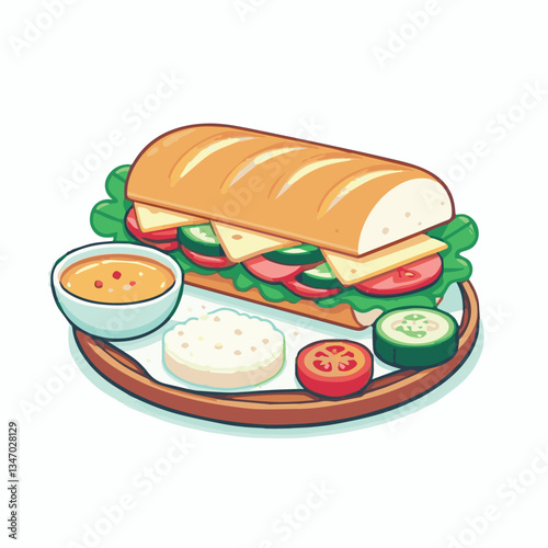 bread, baguette, meal, meat, fresh, food, background, cucumber, carrot, lunch, cuisine, coriander, sandwich, asian, traditional, vietnamese, pork, vietnam, sliced, closeup, cilantro, vegetable, street