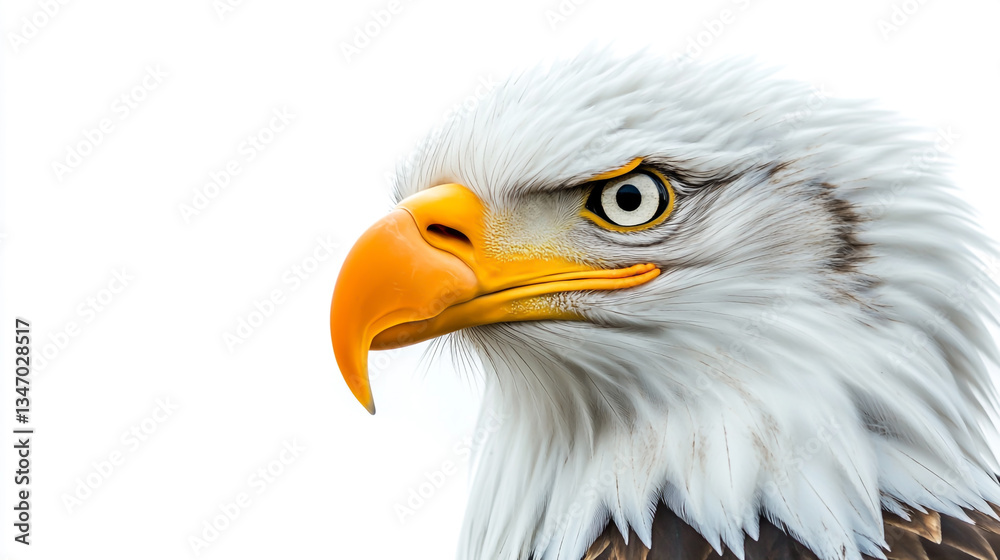 Obraz premium Majestic bald eagle head with striking details against a pure white background