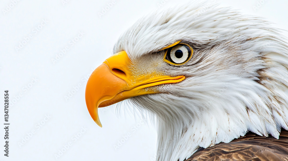 Fototapeta premium Majestic bald eagle head with striking details against a pure white background