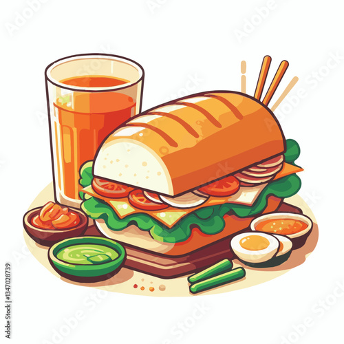 bread, baguette, meal, meat, fresh, food, background, cucumber, carrot, lunch, cuisine, coriander, sandwich, asian, traditional, vietnamese, pork, vietnam, sliced, closeup, cilantro, vegetable, street